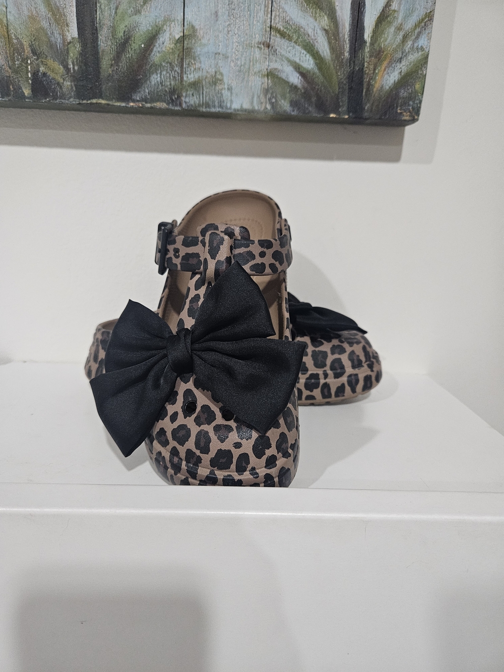 CROCS Leopard Print Mary Jane Mules with Black Bow